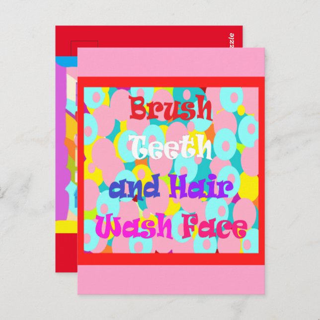 Brush Teeth Hair Wash Face fun kids bright design  Postcard (Front/Back)