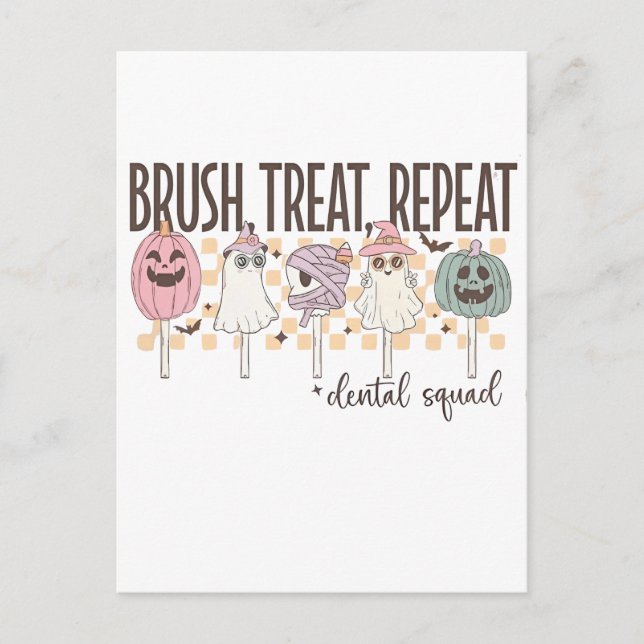 Brush Treat Repeat Dental Squad Funny Spooky  Invitation Postcard (Front)