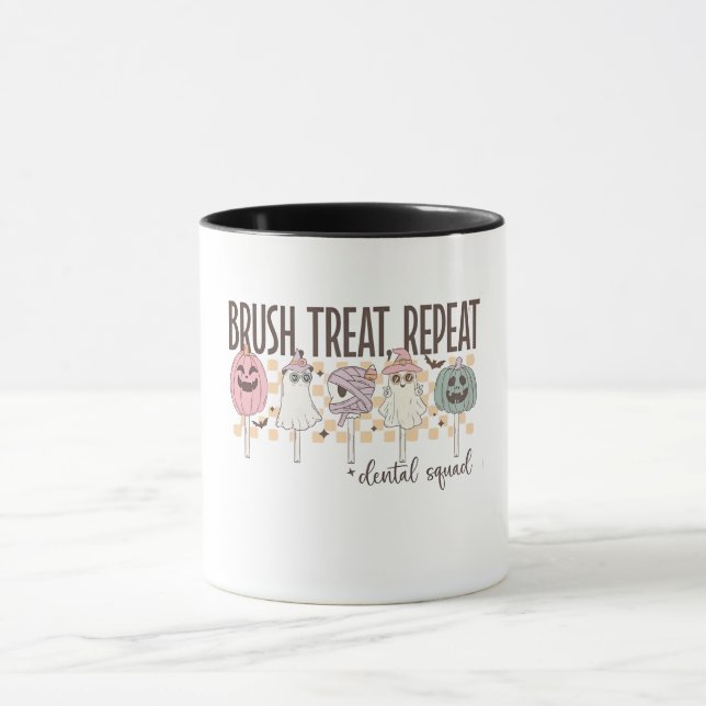 Brush Treat Repeat Dental Squad Funny Spooky  Mug (Center)