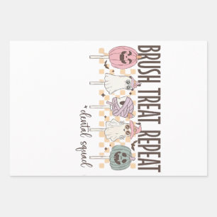 Brush Treat Repeat Dental Squad Funny Spooky  Wrapping Paper Sheet