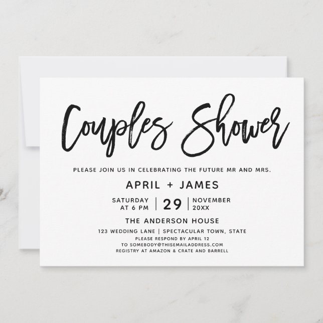 Brush Typography Couples Shower Invitation (Front)