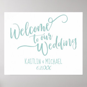 Brush Wedding Welcome Sign Light Turquoise