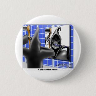Brush With Death Funny Halloween Cartoon Gifts 6 Cm Round Badge