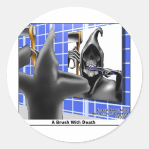 Brush With Death Funny Halloween Cartoon Gifts Classic Round Sticker