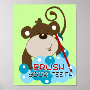 Brush Your Teeth Monkey Bathroom Art Print