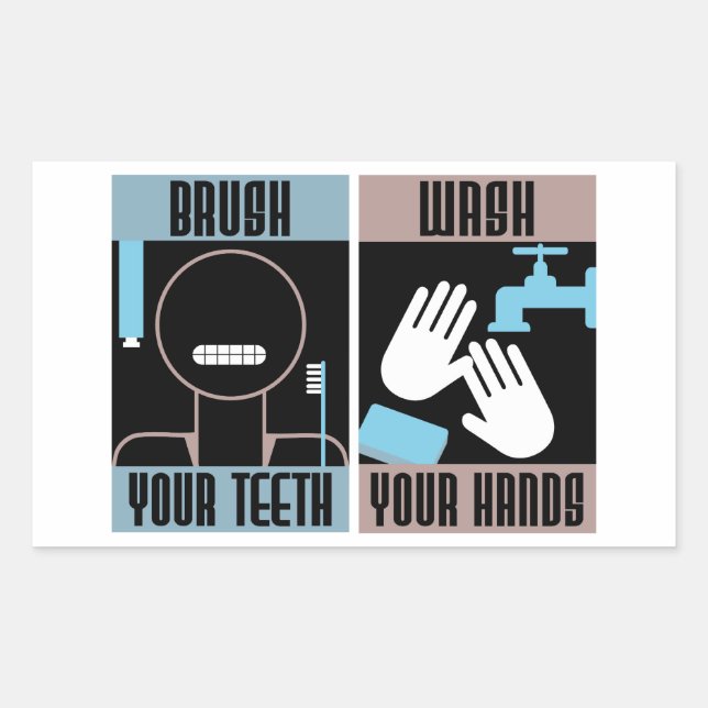 Brush your Teeth Wash your Hands Retro Reminder Rectangular Sticker (Front)