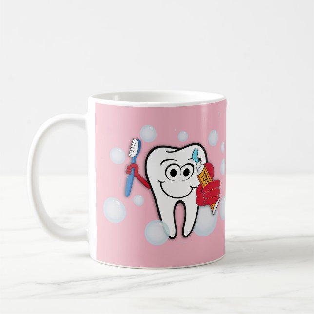 Brush Your Teeth with Pink Background Coffee Mug (Left)