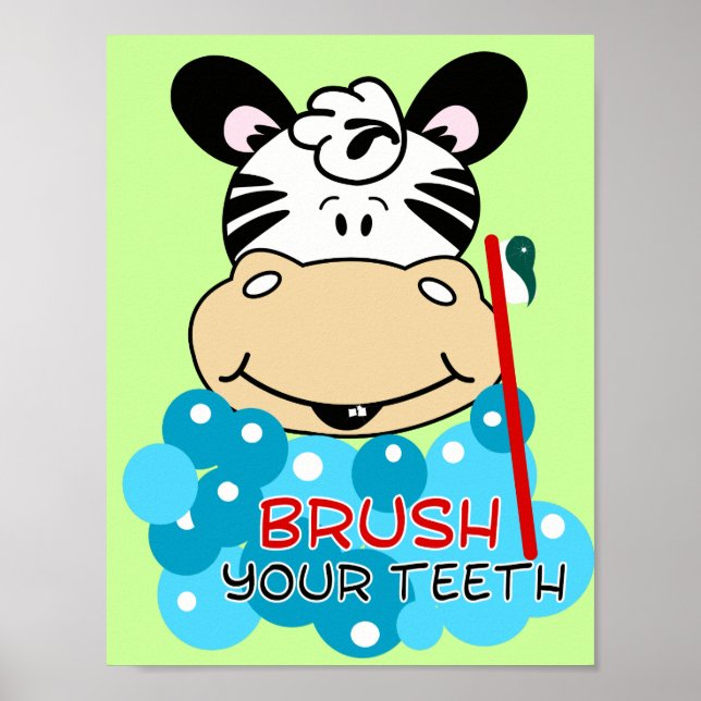 Brush Your Teeth Zebra Bathroom Art Print (Front)