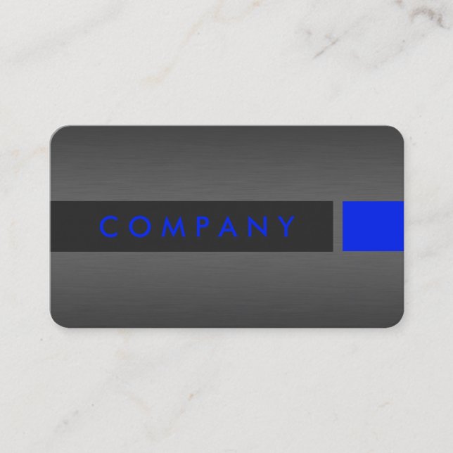 Brushed aluminium & blue standard business card (Front)