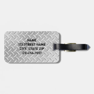 Brushed Aluminium Diamond Plate Metal Luggage Tag