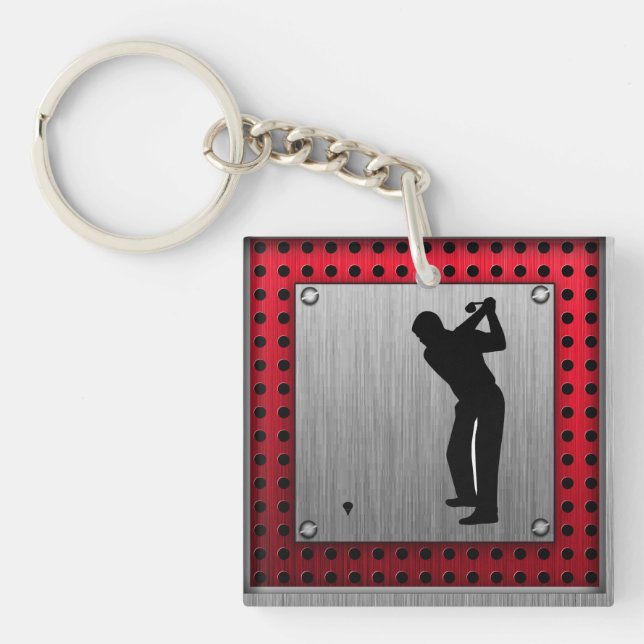Brushed Aluminium look Golfer Key Ring (Front)
