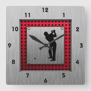 Brushed Aluminium look Golfer Square Wall Clock