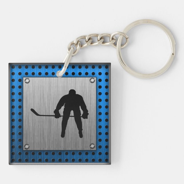 Brushed Aluminium look Hockey Key Ring (Back)