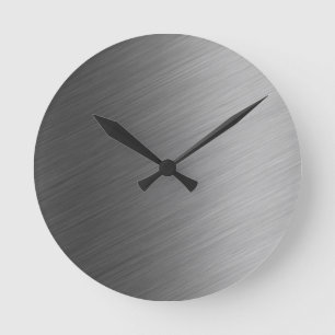 Brushed Aluminium Metal Look Round Clock