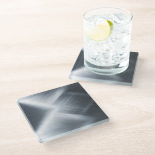 Brushed Aluminum Macro Texture Glass Coaster