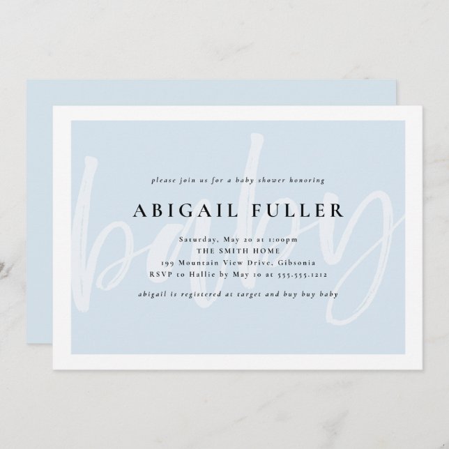Brushed Blue and White Baby Shower Invitation (Front/Back)