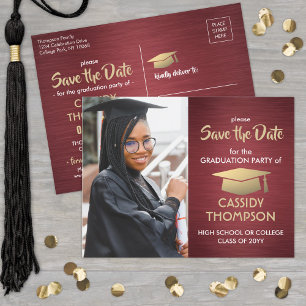 Brushed Burgundy Graduation Photo Save the Date Postcard
