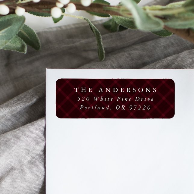 Brushed Burgundy Plaid Holiday Return Address Return Address Label (Creator Uploaded)