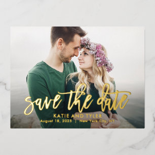 Brushed Charm Foil Save The Date Postcard