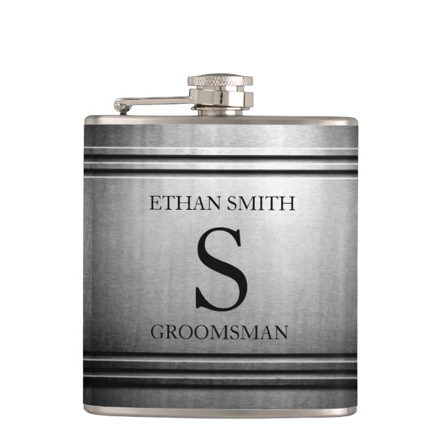Brushed Chrome Sleek Personalised Flask for HIM (Front)