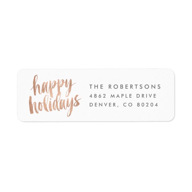 Brushed Copper Happy Holidays Return Address Label (Front)