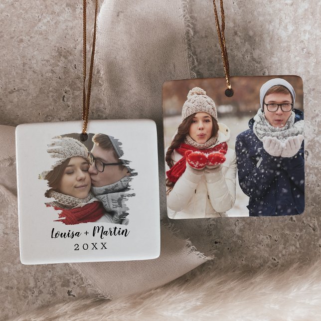 Brushed Couples Keepsake Photo Ceramic Ornament (Creator Uploaded)