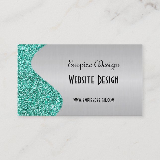 Brushed Faux Silver Teal Glitter Effect Business Card (Front)