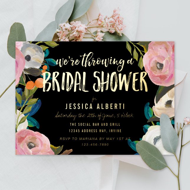 Brushed Floral Bridal Shower Gold Foil Invitation (Creator Uploaded)