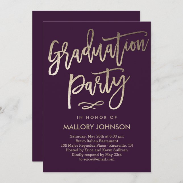 Brushed Glimmer EDITABLE COLOR Graduation Invite (Front/Back)
