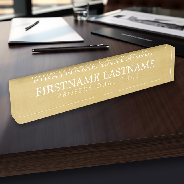 Brushed Gold - Basic Name and Professional Title Nameplate (Personalized Name Plate - Custom Executive Desk Plate with Name and Professional Title)
