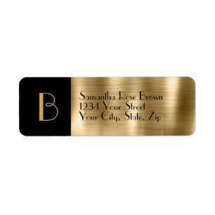 Brushed Gold & Black Monogram Return Address Label
