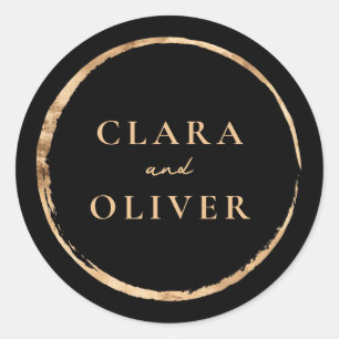 Brushed Gold Circle Black Wedding Envelope Classic Round Sticker