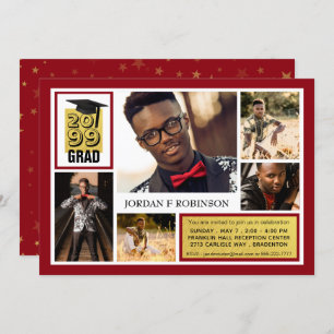 Brushed Gold GRAD Editable Red 5 Photo Invitation