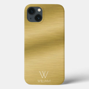 Brushed Gold Look Personalised Monogram iPhone 13 Case