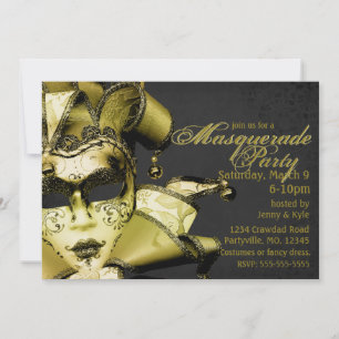 Brushed Gold Mardi Gras Masquerade Invitation