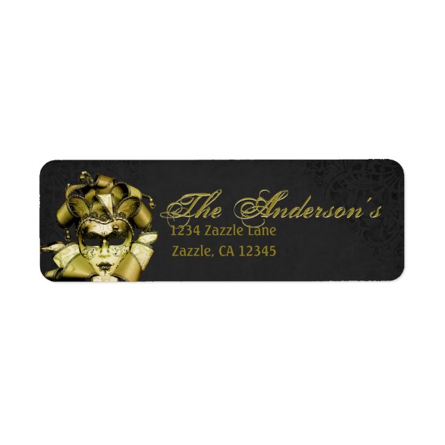 Brushed Gold Mardi Gras Masquerade Return Address Label (Front)