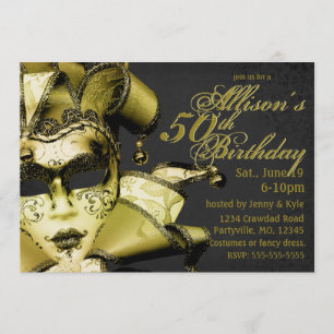 Brushed gold Masquerade Birthday Invitation