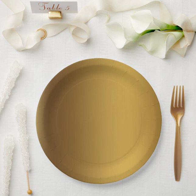 Brushed gold solid colour paper plate (Wedding)
