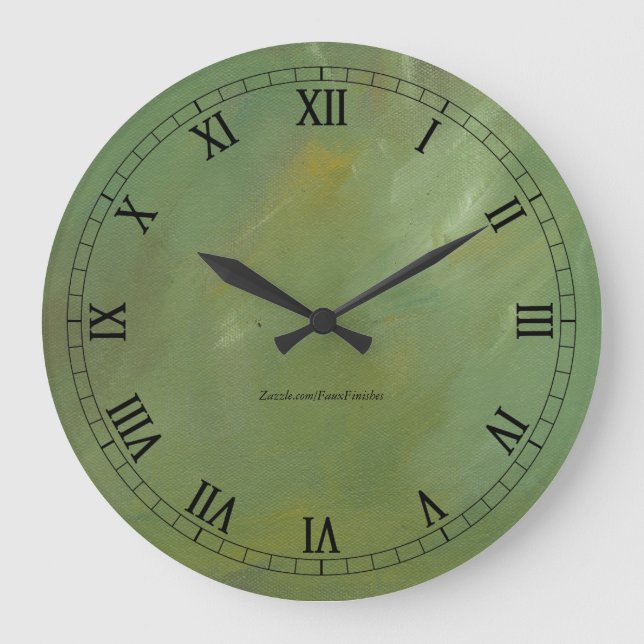 Brushed Green Faux Finish Wallclock Roman Numerals (Front)