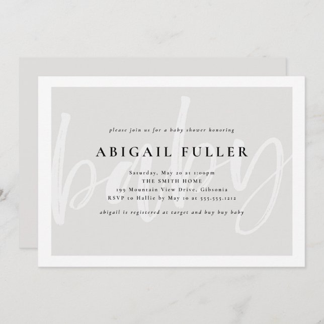 Brushed Grey and White Baby Shower Invitation (Front/Back)