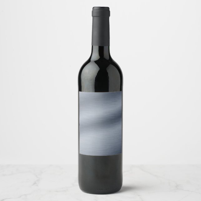Brushed Grey Steel Elegant Faux Metal Background Wine Label (Front)