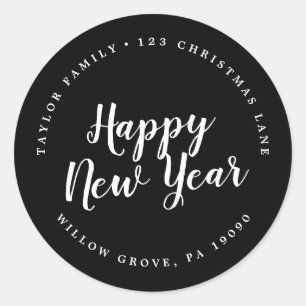 Brushed Happy New Year Circular Return Address Classic Round Sticker