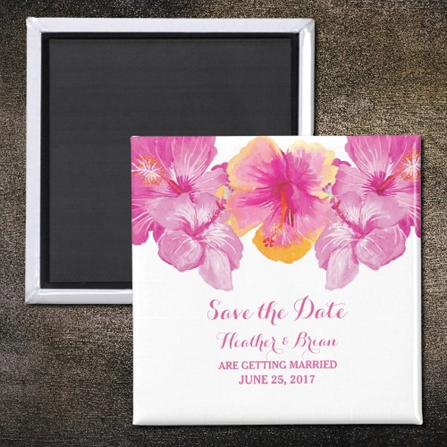 Brushed Hibiscus Floral Save the Date Magnet (Brushed Hibiscus Floral Save the Date Magnet)