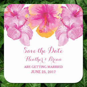 Brushed Hibiscus Floral Save the Date Stickers