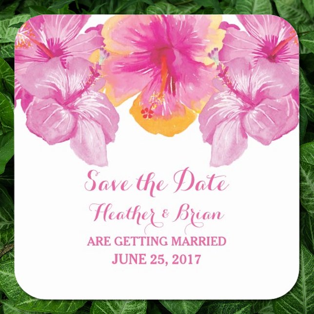 Brushed Hibiscus Floral Save the Date Stickers (Brushed Hibiscus Floral Save the Date Sticker)