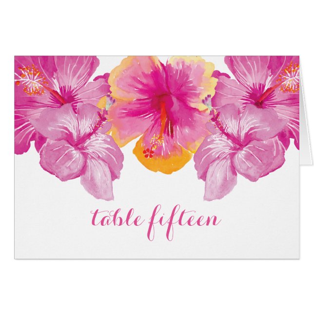 Brushed Hibiscus Floral Table Number Card (Front Horizontal)