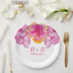 Brushed Hibiscus Floral Wedding Paper Plates