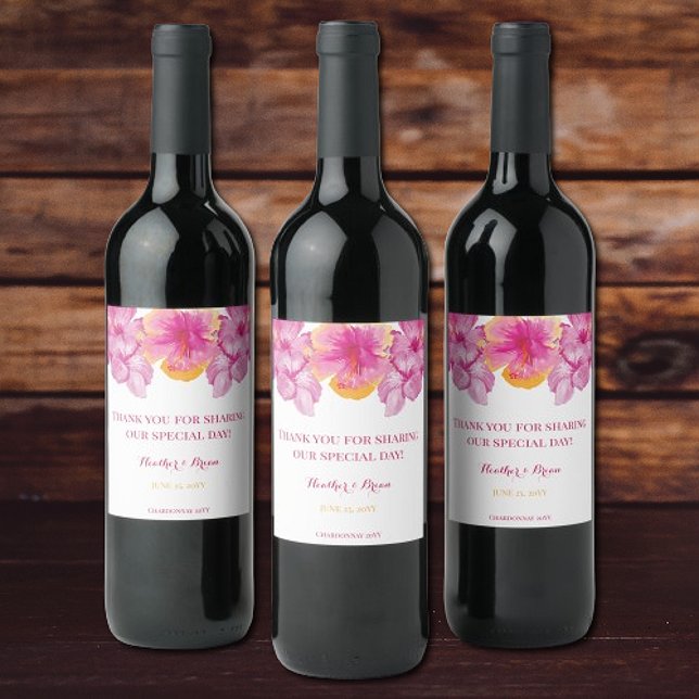 Brushed Hibiscus Floral Wedding Wine Label (Brushed Hibiscus Floral Wedding Wine Labels)