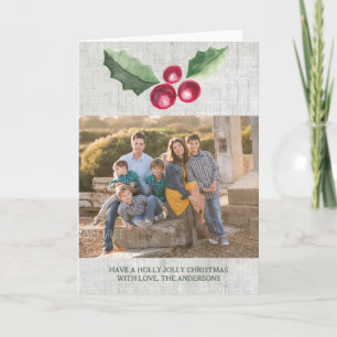 Brushed Holly and Berries Holiday Photo Greeting Card