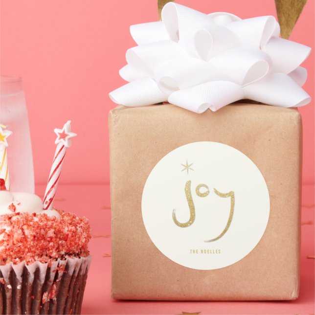 Brushed Joy Gold Glitter Stylish Christmas Holiday Classic Round Sticker (Party)